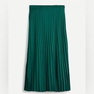J Crew Satin Pleated Midi Skirt, Green, 14